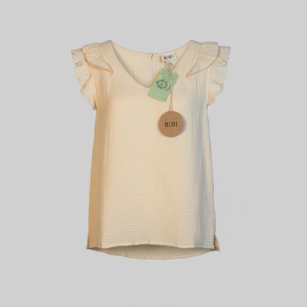 NWT BiBi 100% Cotton Buttery Yellow Cap Sleeve Top Closet Staple